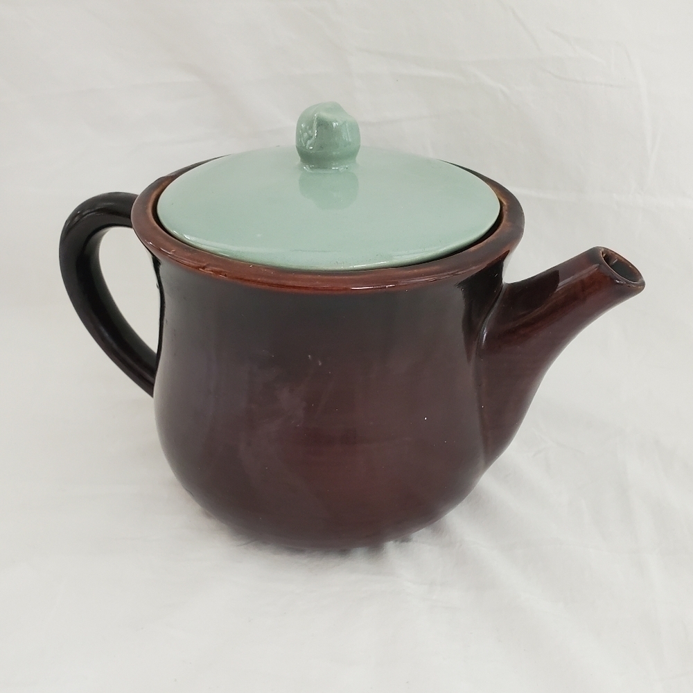 Vintage Red Wing Green Lid Brown Teapot Coffee Pot - Picture 10 of 10
